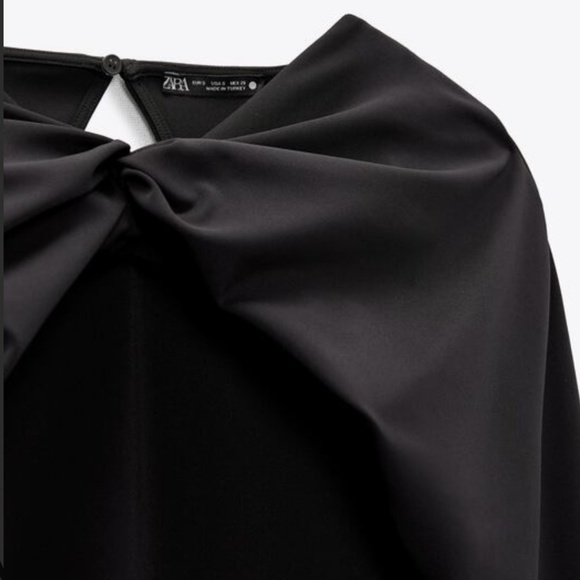 ZARA Knotted Overlay Back Slit Black Dress Size M NWT - Picture 2 of 14